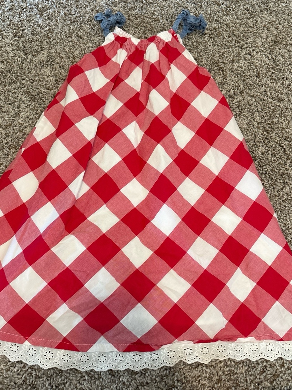Crown& Ivy Girls Red & White Gingham Sundress with Lace Trim size 6 EUC